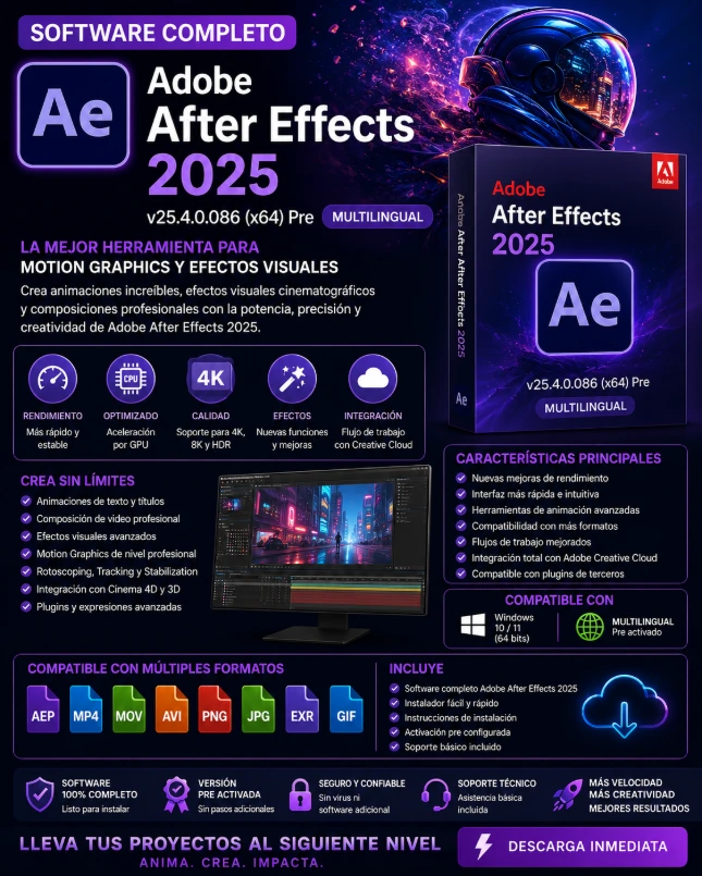 Cod.032: Adobe After Effects 2025 v25.4.0.086 x64 Pre Multilingual + Código Medicina